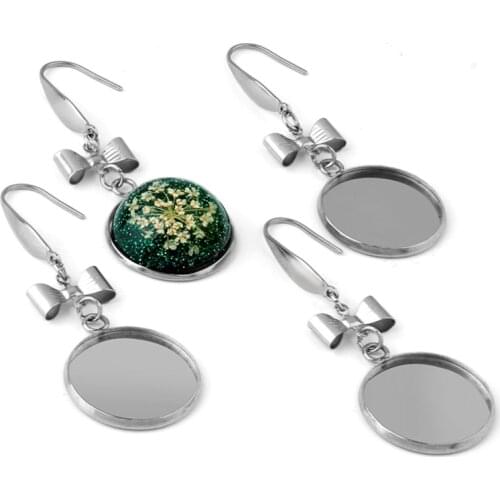 10pcs 12/14/16/18/20mm Stainless Steel French hook Earring Settings Cabochon Cameo Setting Blank base DIY Jewelry Findings