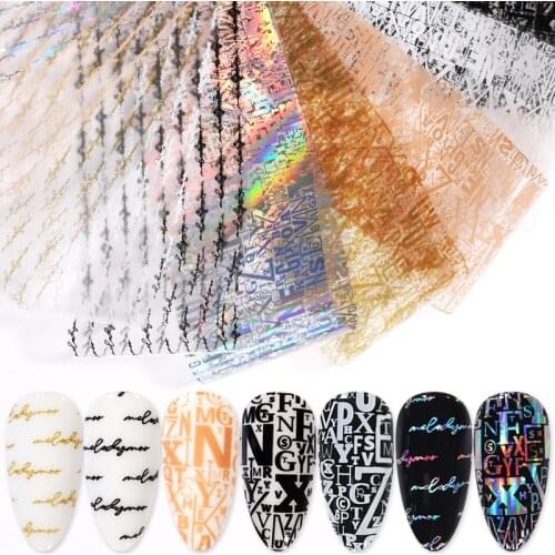 10 Pcs Laser Pattern Nail Foil Stickers Black And White Pattern Nail Art Transfer Stickers Decals Decoration With Laser Effect