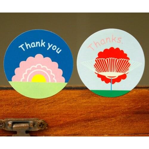 100PCS Cute Flower Thank You Gift Paper Stickers Bakery Cookie Packaging Bag Sealing Sticker Party DIY Paper Labels