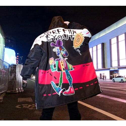 2019 Winter Graffiti Jackets Cotton Chaquetas Hombre Parkas Mens Outerwear Mens Cotton Jackets and Coats