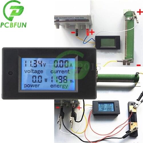 20A LCD Power Supply Voltage Display Power Meter DC 6.5V-100V Voltmeter Ammeter Built-in Shunt 0-2kW Power -10-65 Degree Tester