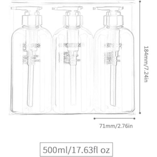3Pcs 500ml Empty Bottle Set Shampoo Shower Gel Hair Conditioner Press Dispenser