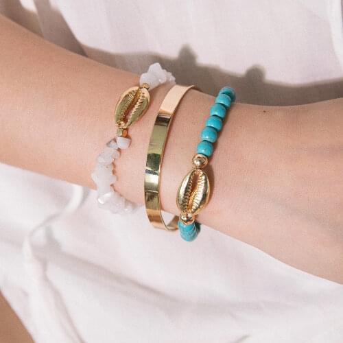 3PCS/SET Gold Color Bohemia Natural Stone Beads Bracelet Bangles for Women Female Vacation Party Boho Beach Bracelet Jewelry