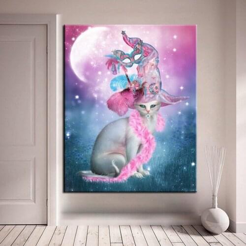 5D Diy Diamond Painting Cat In A Fancy Hat Embroidery Full Square Round Cross Stitch Rhinestone Mosaic Wedding DecorationZP-1804