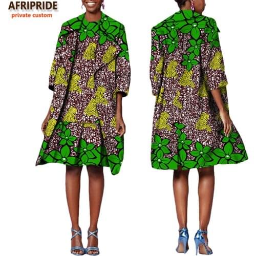 African 2-pieces suit for women AFRIPRIDE half sleeve knee-length coat+sleeveless knee-length A-Line dress office suit A722650