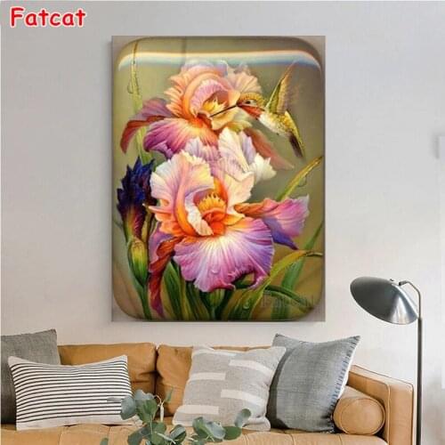 Diamond Painting iris flower hummingbird Full Square/round DIY Diamond Embroidery Beadwork Mosaic diamond set cross stitch PP674