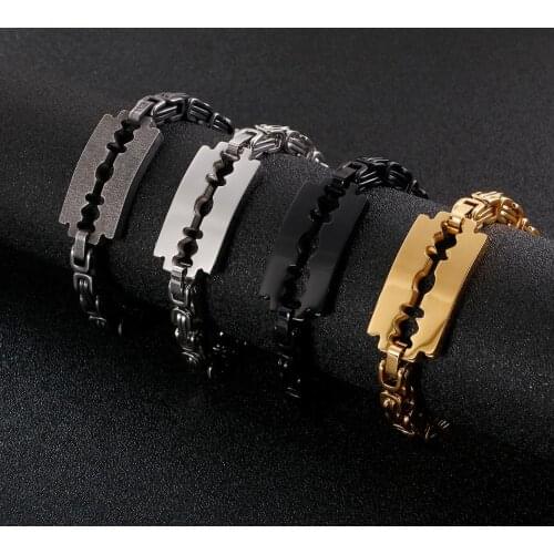 7mm Width Wholesale Stainless Steel Personality Creative Blade Shape Bracelets For Fashion Male Wrap Bracelets Biker Jewelry