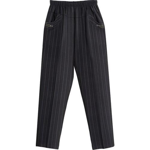 Middle Aged Women Pants Fashion 2020 Plus Size XL-5XL Striped Trousers For Woman High Waist Pantalones Female Casual Clothes