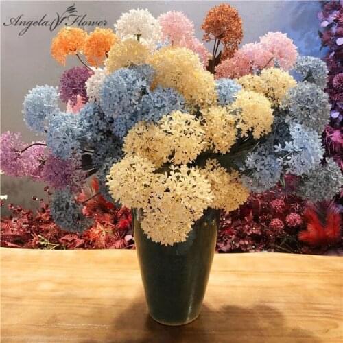 Hydrangea Bouquet 3 Heads Artificial Flower DIY Wedding Flower Arrangement Accessories Plastic Pompom Dandelion Home Decoration