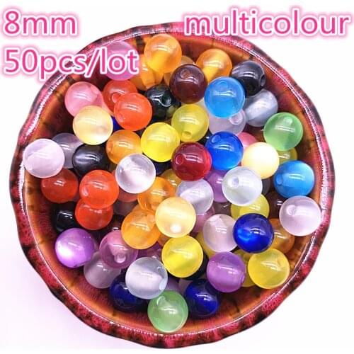 New 50pcs/lot 8mm Imitation Natural Opal Beads Round Multicolour Resin Spacer Beads for Jewelry Making DIY Bracelet