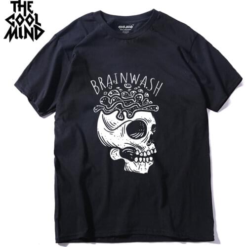 COOLMIND qi0421 100% cotton short sleeve slull brainwash print men T shirt casual cool men Tshirt loose summer t-shirt tees LMYX