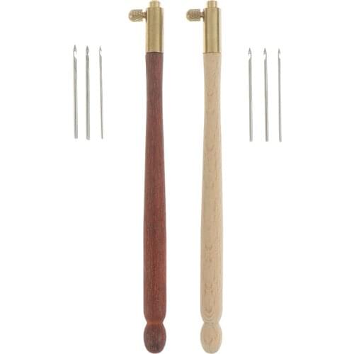 DIY Craft Wooden Handle Tambour Crochet Hook with 3 Needles French Crochet Embroidery Beading Hoop Sewing Tool Set