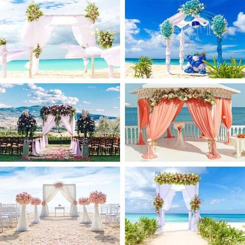 Avezano Background Wedding Flower Curtain Sea Beach Blue Sky Anniversary Backdrop Photo Studio Photocall Photozone Decor Props