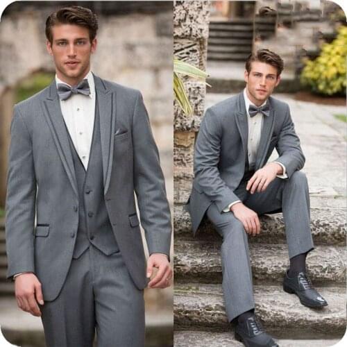 Italian Grey Mens Suits High Quality Slim Fit Groom Tuxedos Groomsmen Wedding Party Best Man Suits 2Pieces Jacket Pants Ternos