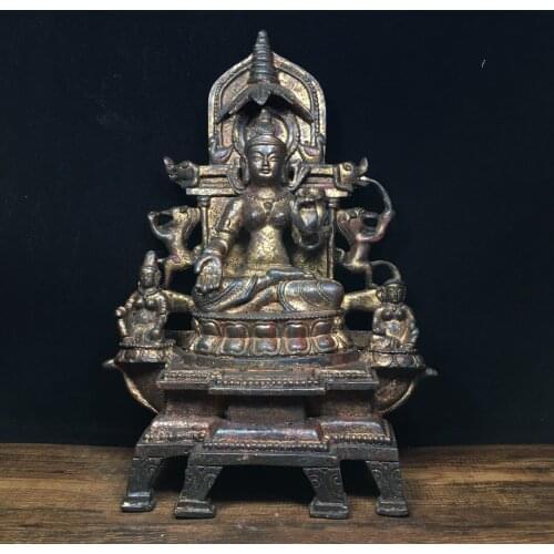 11"Tibet Temple Collection Old Bronze Lacquer Cinnabar Northern Wei Buddha Prince Buddha Sakyamuni Guardian Amitabha Enshrine