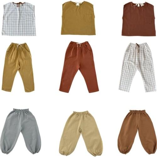 Kids Clothing Sets Liilu Brand New Summer Girl Clothing Short Sleeve Top Linen Loose Pants Boys Suit Fashion Children Clothing