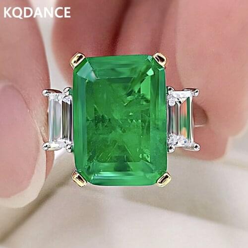 KQDANCE 100% 925 sterling silver With green stone Lab 10ct Diamond Gemstones emerald Ring wedding gifts Female Fine Jewelry