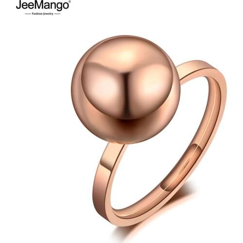 JeeMango Trendy Titanium Stainless Steel Party Rings For Women Bohemia Style Big Round Beads Anniversary Ring Jewelry JR19124