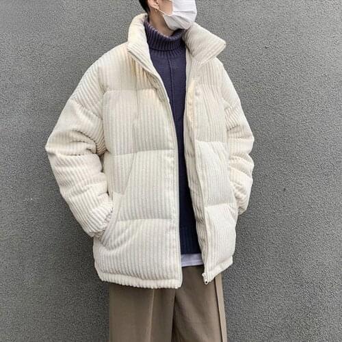 2021 Winter New Fashion Jacket Men Cotton Padded Warm Loose Parka Coat Vintage Casual Corduroy Male Jackets Mens Clothing E256