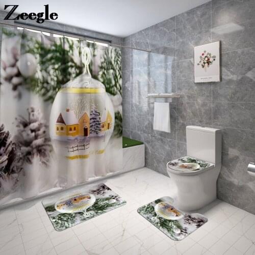 Bathroom Carpet Rug Set for Christmas Home Decoration Bath Mat and Shower Curtain Toilet Rug Non Slip Bathroom Bath Mat