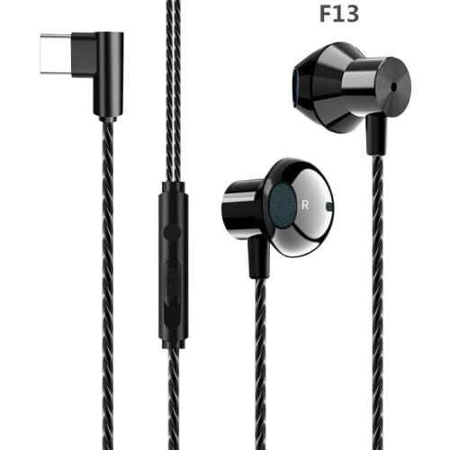 F13/12 Type-C Metal In-ear Headphones with Professional Game HIFI Bass Stereo Earphone Wired L plug Microphone Volume Adjustment