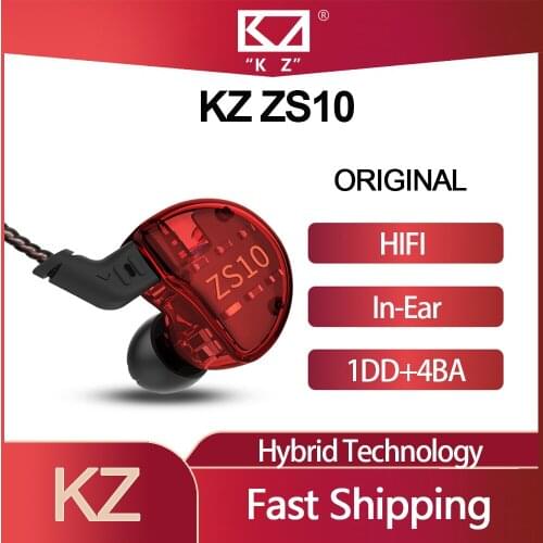 KZ ZS10 In-Ear Earphones 10 Drivers 4BA+1DD Dynamic and Hybrid HiFi Bass Earbuds Noise Cancelling Monitor Sport Game Headsets