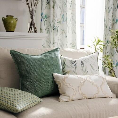 DUNXDECO Cushion Cover Decorative Pillow Case French Country Style Yellow Green Geometric Ivory Tassel Embroidery Sofa Chair Bed