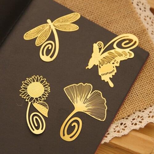 2015 new fashion plant cutout blade butterfly dragonfly metal bookmark vintage gift box packing 4pcs/lot