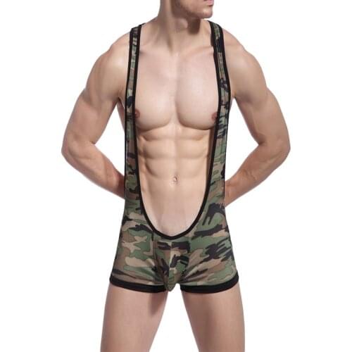 New Hot Mens Boxer Wrestling Singlet Bodysuit Camo Underwear For Men Stretch Material Weight Lifting Plus Size S M L XL