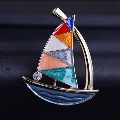 OKILY Cute Zinc Alloy Sailboat Broochpin for Womens Jewelry Accessories Enamel Boat Brooches Pins Winter Coat New Year Gift
