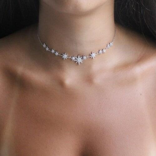 5A cz cubic zirconia sparking bling star northstar charm link chain necklace for women fashion jewelry