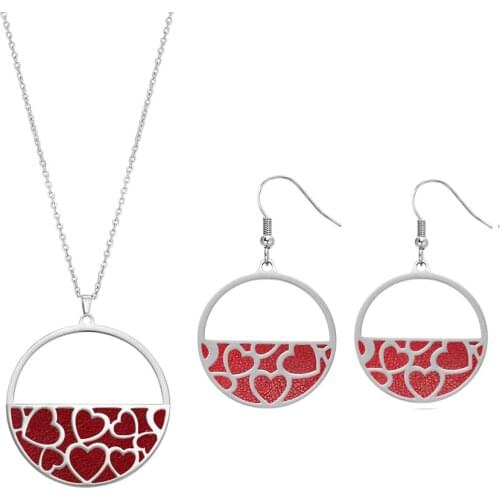 Legenstar Love Heart Stainless Steel Necklace Earring Set for Women Reversible Leather Jewelry 2020 Mothers Day Gift