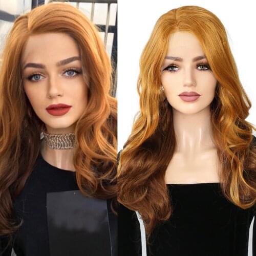 Lace Front Synthetic Wigs For Girls Orange Gold 24 Inch High Temperature Lace Wigs Daily Party Soft Hair Cosplay Wigs