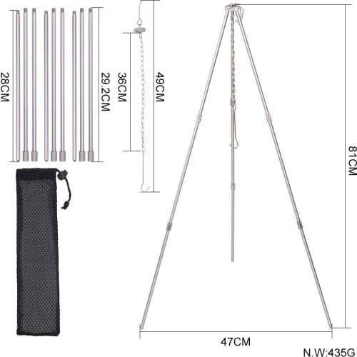 Camping Tripod 3/4 Sections Portable Stainless Steel and Aluminium Alloy Tripod Pot Grill Stand for Outdoor Campfire Cooking