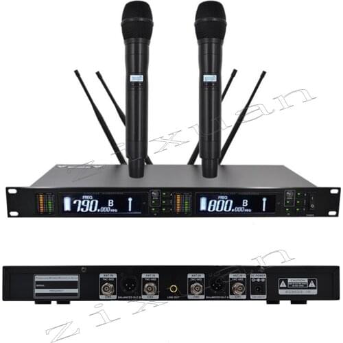 Professional UHF True Diversity 2 Channel Wireless handheld Microphone Stage Performance Wireless Microphone System Karaoke
