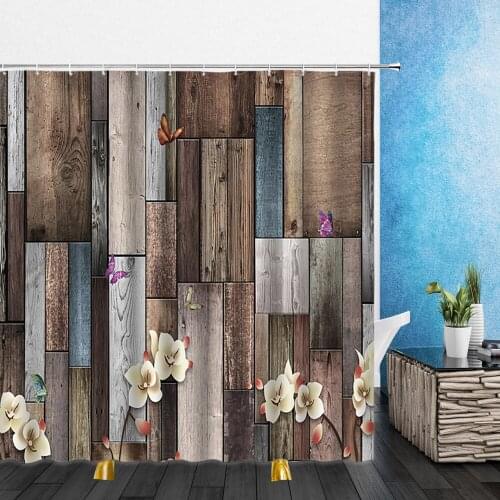 Retro Board Shower Curtains Deck Floor Flowers Shell 3D Print Waterproof Bathroom Decor Home Bathtub Polyester Curtain Set