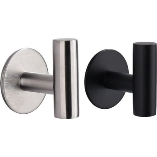 2Pcs Wall Mount Stainless Steel Self-adhesive Bath Towel Hook Single Coat Robe Hat Hanger Bathrobe Holder for Bathroom Kitchen