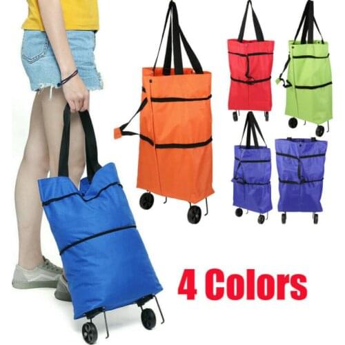 Foldable Shopping Bag Cart Trolley Bag with Wheels Grocery Tote Collapsible Handbag