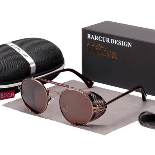 BARCUR Round Steampunk Sunglasses For Men Retro Polarized Sun Glasses For Women Vintage Eyewear Oculos De Sol Masculino