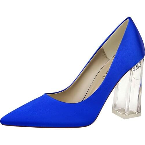 Plus Size 43 Silk Shoes Women 10cm High Heels Women Transparent Heel Pumps for Ladies Office Party Female Dress Footwear 12Color