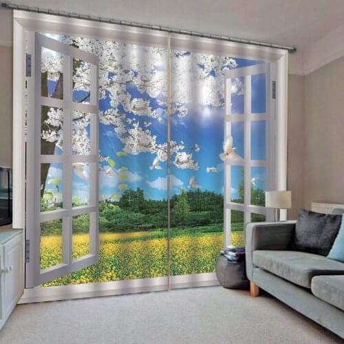 Custom Curtains Window Outside Scenery Blackout Curtains For Bedroom Living Room Fashion Home Decor Drapes （Left and right side)