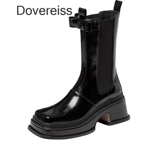 Dovereiss Fashion Female Boots Winter Sexy Square Toe Waterproof Genuine Leather Half Boots Chunky Heels New Ankle Boots 33 40