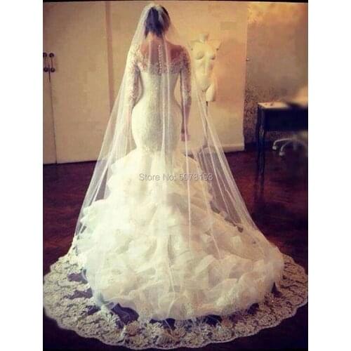 10277 Luxurious White Boat-Neck Mermaid/Trumpet Floor-Length Tulle Long Wedding Dresses/Formal Gowns Applique Free Shipping