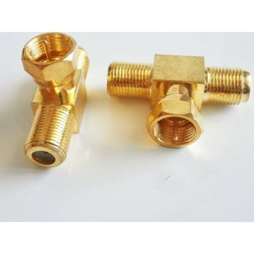 1 Pcs F 3 Way Splitter Adapter Socket T-Type F Male To 2 Dual F Female plug GOLD Plated RF Video Coaxial Connector for TV