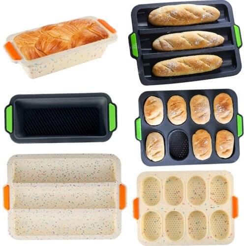 2Pcs/set Non-stick DIY Baking Bread Mold Silicone Bread Pan Mold French Heat Resistant Hamburger Easy Release Baking Bread Mold