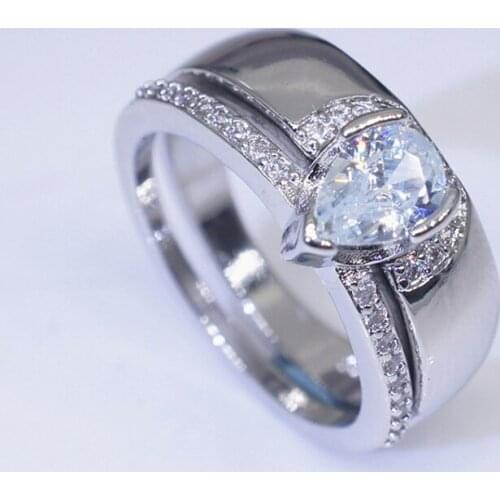 2 Pcs/set Creative Fashion Mosaic Crystal Rings Set for Women European and American Wedding Jewelry