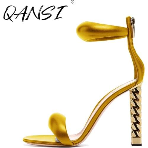 2021 Round Toe Metal High Heel Womens Sandals Sexy Party Wedding Dress Shoes Retro Elegant Woman Sandals Slip on Girls Sandals