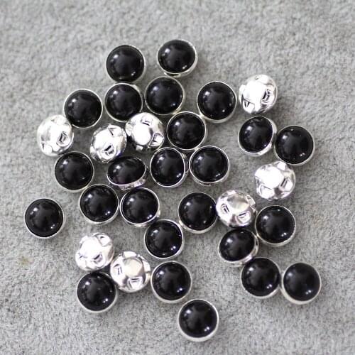 8mm 50pcs/lot Black Round silver Plate Sew on Beads for Dresses, Sew On Rhinestones With holes for jewelry making, Sew on Button