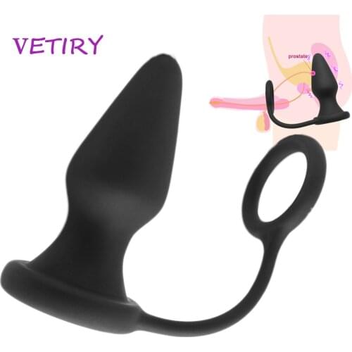 VETIRY Vibrator Anal Plug With Penis Lock Ring Silicone Butt Plug Prostate Massage Sex Toys for Men Gay Male Masturbation