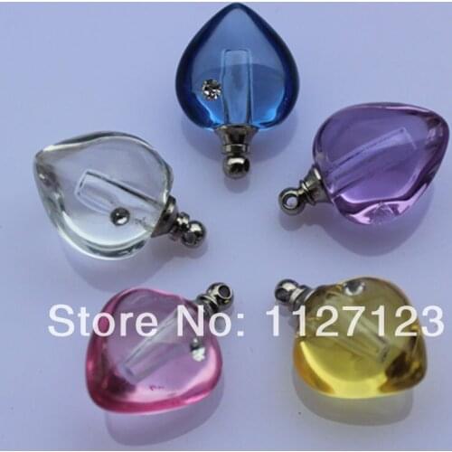 Free shipping!!!50pcs/lot New!mixed color Set auger small heart Crystal Perfume & Aroma Oil Vial Pendants